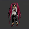 Game Movie Character With Long Pink Pigtails White Coat Orange Lining Black Pants Red Boots