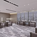 Modern Hotel Public Lounge Interior With Comfortable Sofas Coffee Tables And Large Windows 3d model