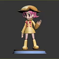 Game And Movie Character With Pink Hair Yellow Hat Red Buttons Yellow Boots Standing Pose