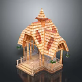 Wooden Pavilion Design With Tiled Roof Pagoda Top Columns Railing And Hanging Plants