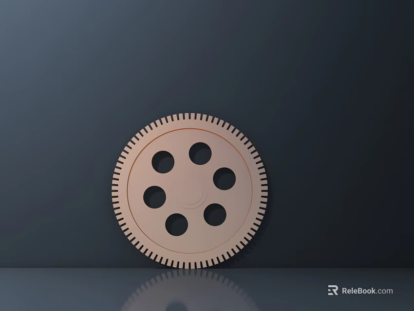 Hardware Tool Light Brown Gear With Six Holes Toothed Edge Dark Gray Background And Reflection 3d model 