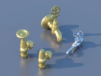 Various Decorative Gold Silver Faucets with Classic and Modern Designs 3d model