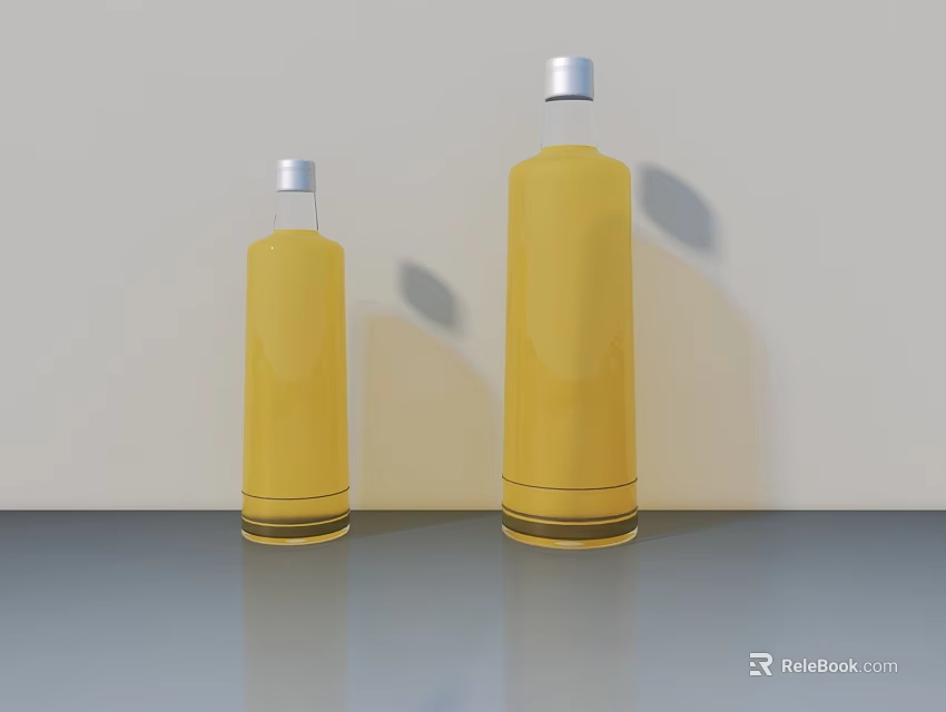Modern Bathroom Accessories Yellow Bottles With Silver Caps On Gray Countertop 3d model 
