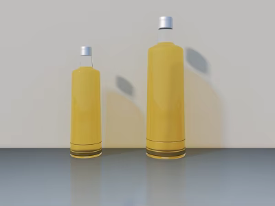 Modern Bathroom Accessories Yellow Bottles With Silver Caps On Gray Countertop 3d model
