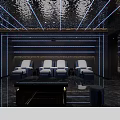 Modern SPA Sauna Room With Starry Sky Ceiling Blue Lighting And White Lounge Chairs