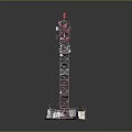 Red and White Communication Tower Equipment with Steel Frame and Small Buildings at the Base