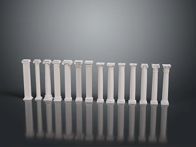 Scenic View Of White Columns With Various Capitals And Reflections On Black Smooth Surface 3d model