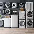 Modern Washing Machine Display Featuring Front Loading Stackable And Compact Models In White And Gray 3d model