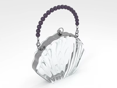 Elegant Shell Shaped Transparent Clutch Bag With Purple Beaded Handle And Silver Metal Accents 3d model