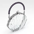 Elegant Shell Shaped Transparent Clutch Bag With Purple Beaded Handle And Silver Metal Accents