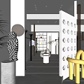 Stylish Modern Clothing Store Interior With Yellow Decor Plants Curved Furniture And Spotlights