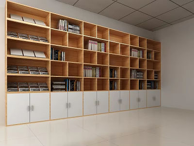Simple Wooden Bookcase With Multiple Compartments Books And Cabinet Doors 3d model