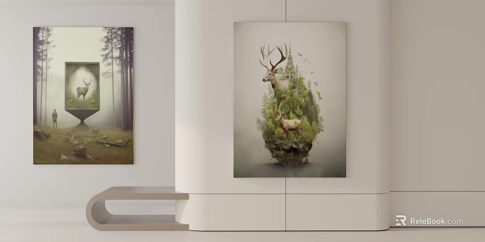 Decorative Wall Art Featuring Deer Forest And Natural Greenery Elements 3d model 