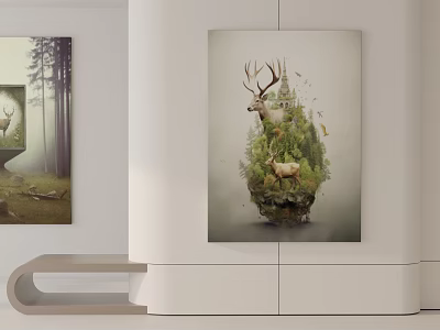 Decorative Wall Art Featuring Deer Forest And Natural Greenery Elements 3d model