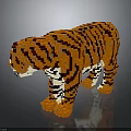 Brick Built Tiger Sculpture With Orange Black Stripes And Interlocking Blocks Design 3d model