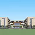 Modern School Buildings with Green Roofs Connected Structures Sports Field Surrounding Trees and Roads