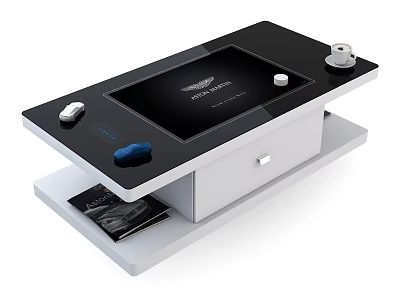 Modern Coffee Table With Black Tabletop White Cabinet Cup And Magazine Drawer 3d model