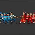 Traditional Costume Dolls Playing Tug of War With Rope And Colorful Outfits