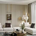 Modern Living Dining Area With Floor to Ceiling Windows City View Sofa and Accent Chair