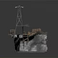 Modern Rock Platform Structure With Metal Tower Wooden Deck And Industrial Frames 3d model