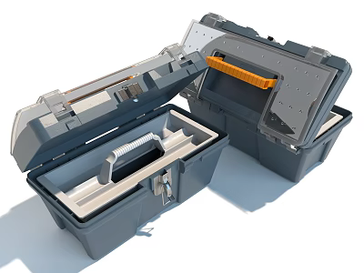 Double Open Gray Tool Case With Transparent Lid Divided Compartments And Orange Handle 3d model