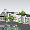 Modern Landscape Architecture Design With Grass Roof Water Ponds And Curved Paths