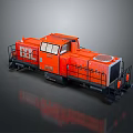 Orange Train Locomotive with Black Railings Cab Windows and Industrial Design Details
