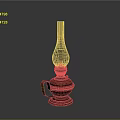 Antique Vintage Kerosene Lamp With Metal Base Glass Chimney And Handle