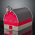 Traditional Red Barn Building With Gray Roof Arched Design White Windows And Wooden Door