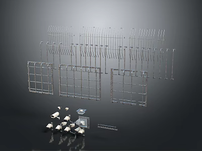 Chandelier Parts Assortment Featuring Metal Frames Rods Light Bases And Fixtures 3d model