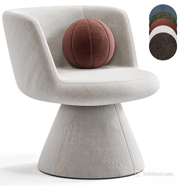 Modern Leisure Chair With Light Beige Fabric Upholstery Round Decorative Ball And Conical Base 3d model 
