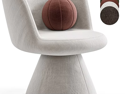 Modern Leisure Chair With Light Beige Fabric Upholstery Round Decorative Ball And Conical Base 3d model