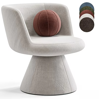 Modern Leisure Chair With Light Beige Fabric Upholstery Round Decorative Ball And Conical Base 3d model