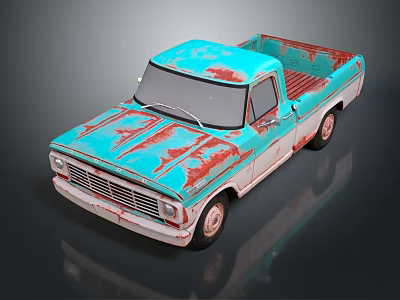 Vintage Blue And White Pickup Truck With Rusty Exterior And Classic Design 3d model