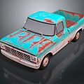 Vintage Blue And White Pickup Truck With Rusty Exterior And Classic Design