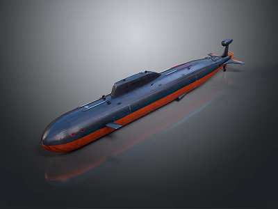 3D Rendered Modern Streamlined Submarine With Dark Blue And Orange Exterior Design 3d model