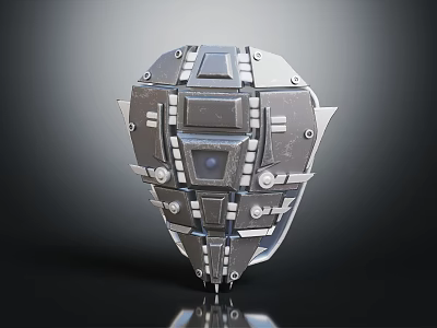 Futuristic Mechanical Weapon Metallic Structure With Square Panels Bolts Central Lens And Reflective Surface 3d model