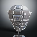 Futuristic Mechanical Weapon Metallic Structure With Square Panels Bolts Central Lens And Reflective Surface