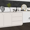Modern Vanity Dressing Table With Cosmetics Mirror Vase And Transparent Chair