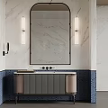Modern Bathroom Vanity With Marble Mirror Wall Lights And Blue Geometric Tile 3d model