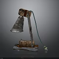 Handmade Vintage Table Lamp With Metal Shade Wooden Base And Green Wire