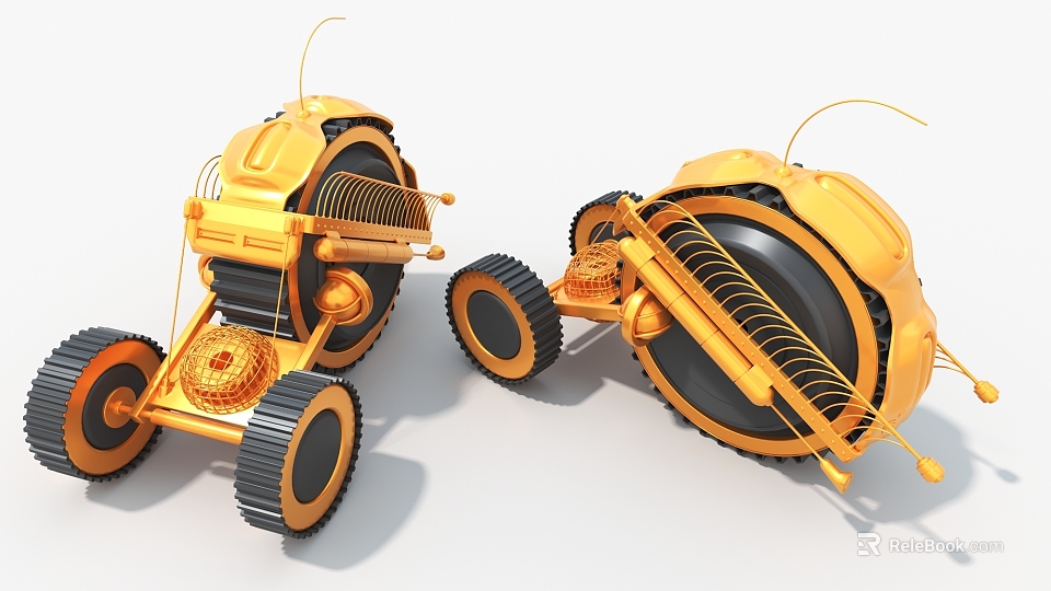 Yellow Industrial Equipment with Mechanical Drums Large Wheels and Metal Components 3d model 