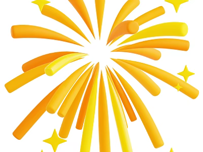 Yellow and Orange Firework Shaped Ornament Decoration Set with Star Accents 3d model