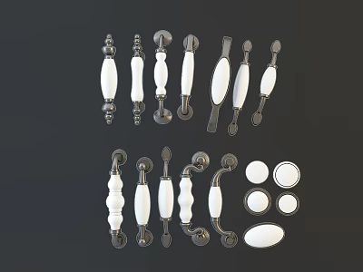Various Door Handles with White Ceramic and Metal Designs in Different Shapes 3d model
