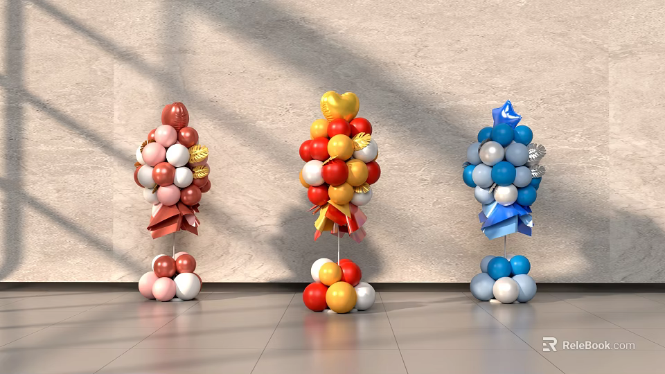Colorful Commercial Event Equipment With Decorative Balloon Columns In Pink Yellow Blue 3d model 