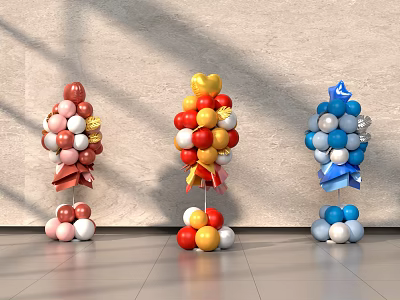 Colorful Commercial Event Equipment With Decorative Balloon Columns In Pink Yellow Blue 3d model