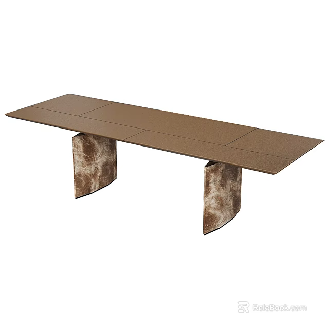 Modern Brown Dining Table With Smooth Top And Unique Marble Patterned Legs 3d model 