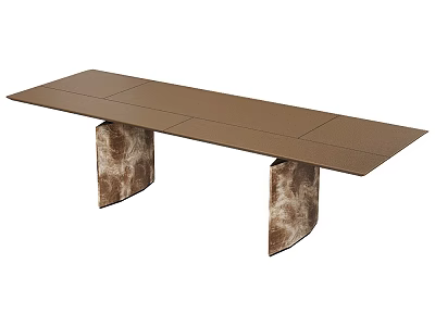 Modern Brown Dining Table With Smooth Top And Unique Marble Patterned Legs 3d model