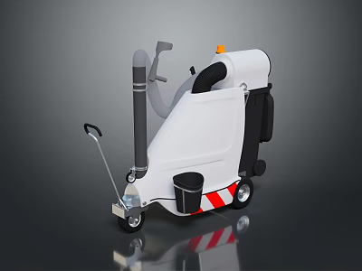 White Commercial Floor Scrubber Machine With Black Parts Red Stripe And Movable Wheels 3d model