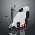 White Commercial Floor Scrubber Machine With Black Parts Red Stripe And Movable Wheels